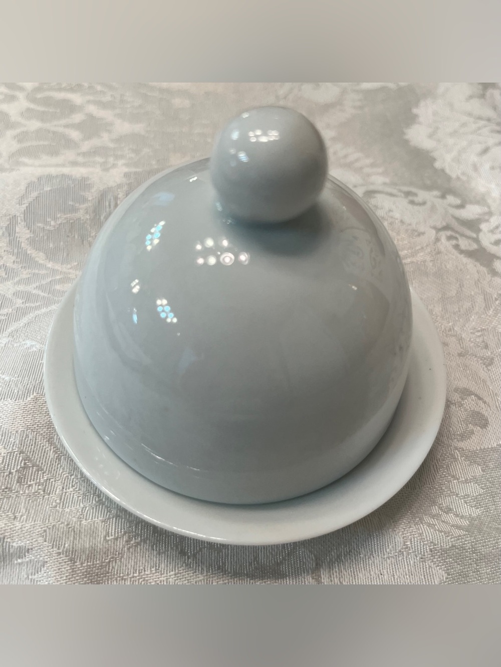 Vintage White Porcelain Butter Dish with Dome Lid and Matching Base